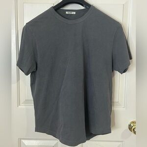 Buck Mason Shirt Mens L Gray Curved Hem Crewneck Short Sleeve Made USA Cotton